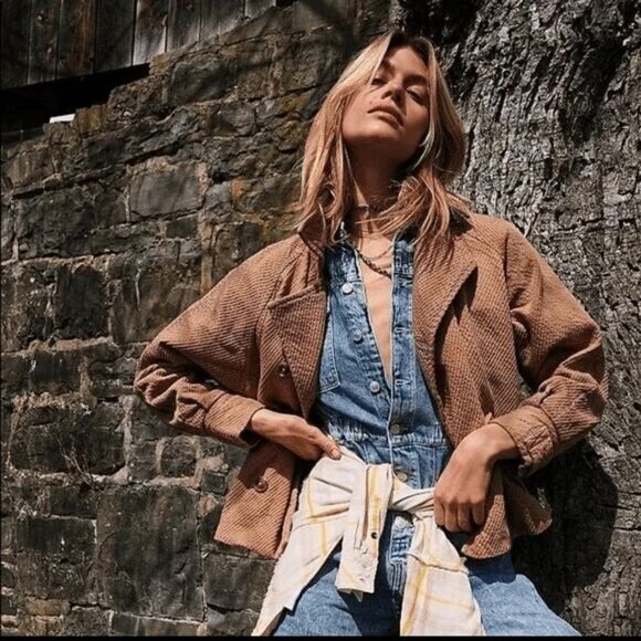 Free People Remi Brown Neutral Cord Dolman Sleeve Utility Short Jacket Sz XS - Picture 1 of 13